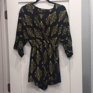 Audrey 3+1 Black Romper with gold stitching